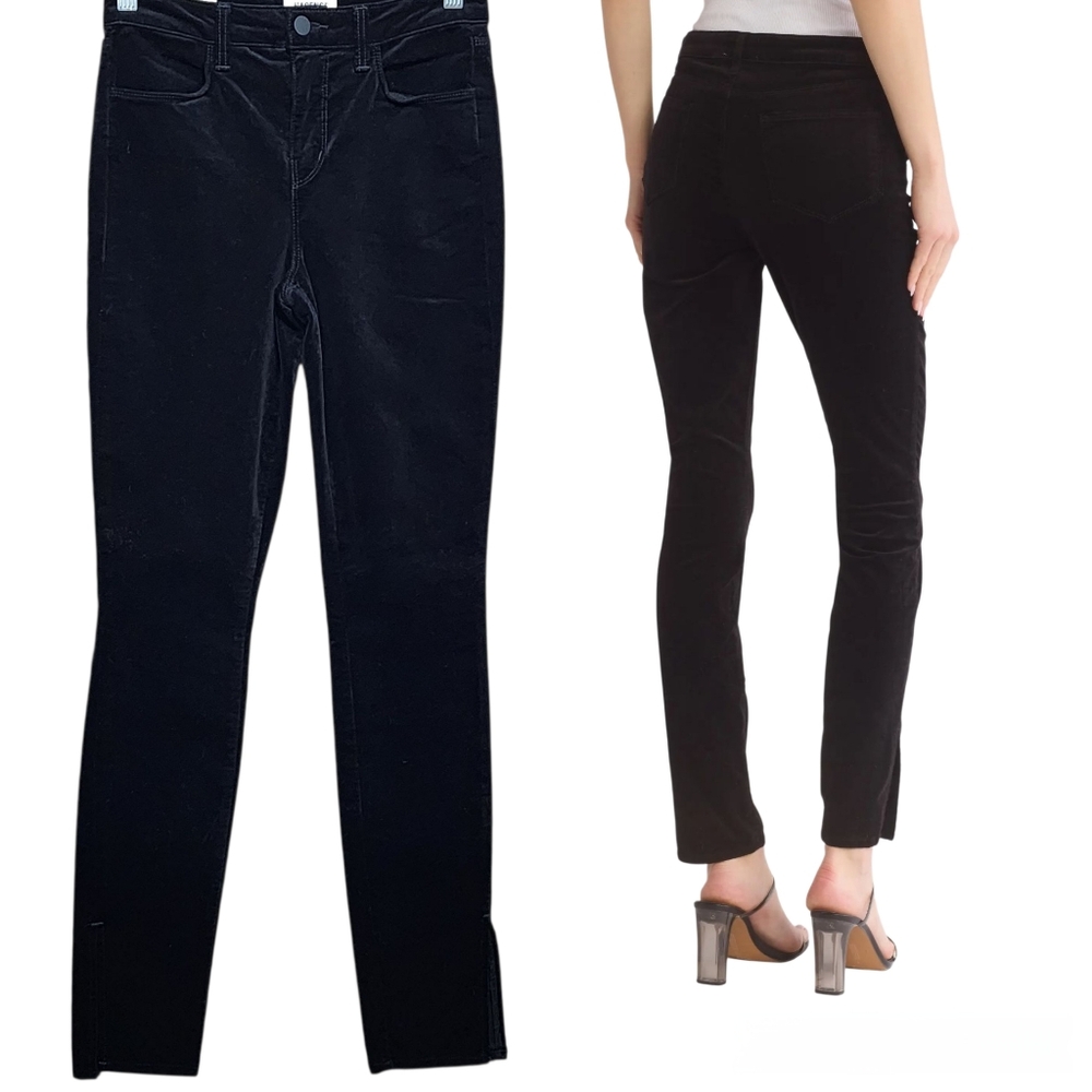 L'Agence NWT Josie High Rise Skinny Leg Split Side Hem Pants Jeans Sz 25 Black